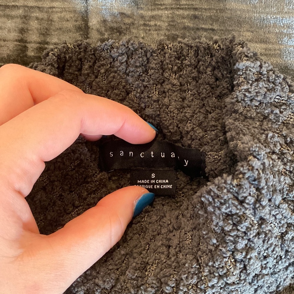 moss green sherpa mock neck sweatshirt - Picture 3 of 3